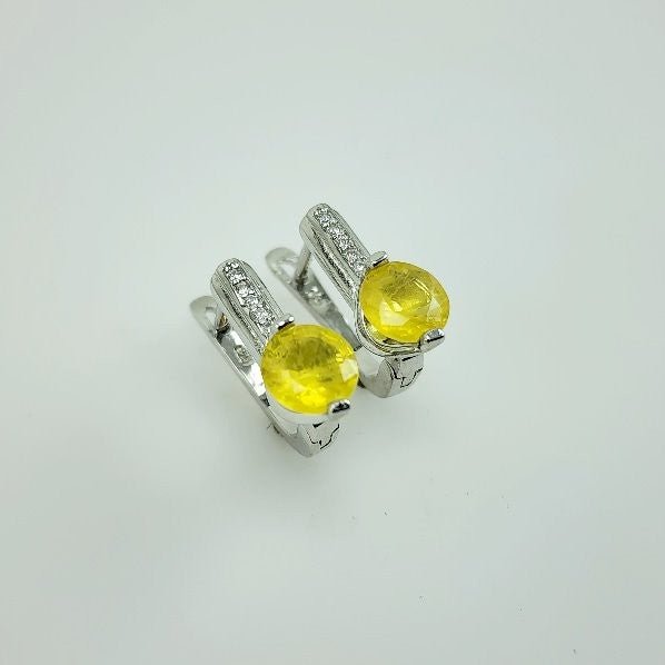 Aros de Ópalo amarillo y cubic zirconia - Aros