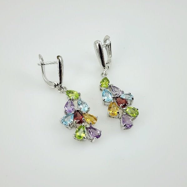 Aros de Peridoto, Citrino, Amatista, Topacio azul y Granate - Aros