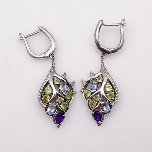 Aros de Peridoto, Topacio Azul y Amatista - Aros