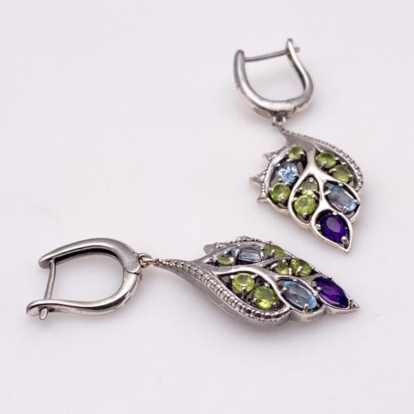 Aros de Peridoto, Topacio Azul y Amatista - Aros