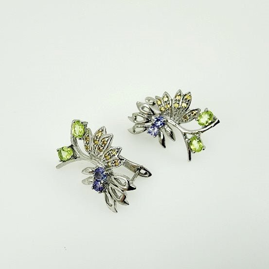 Aros de Peridoto, Zafiro amarillo y Tanzanita - Aros