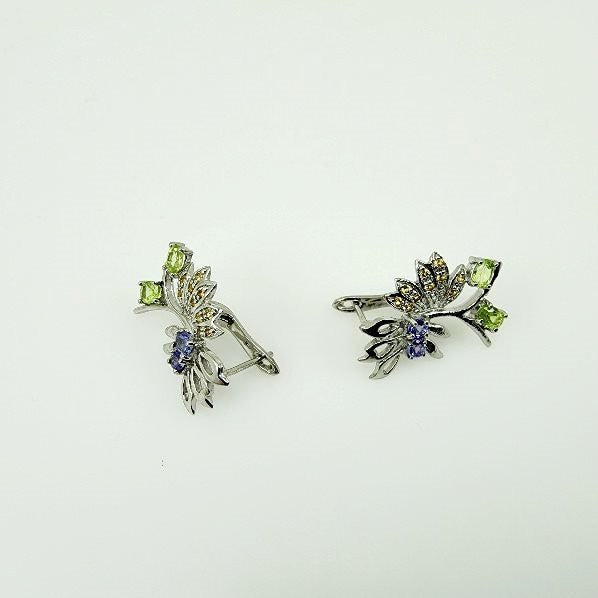 Aros de Peridoto, Zafiro amarillo y Tanzanita - Aros