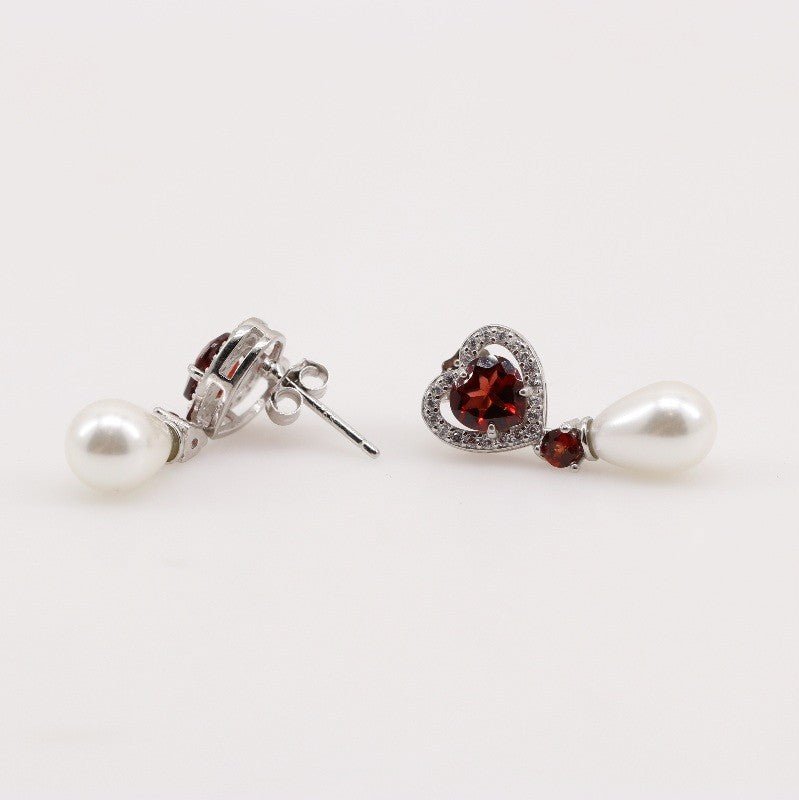 Aros de Perla, Granate y cubic zirconia - Aros