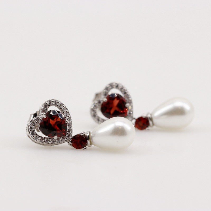 Aros de Perla, Granate y cubic zirconia - Aros