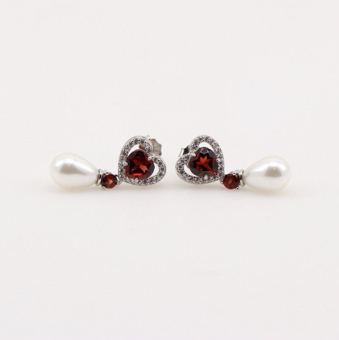 Aros de Perla, Granate y cubic zirconia - Aros