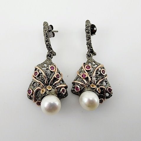Aros de Perlas, Granate rodolita y Citrino - Aros