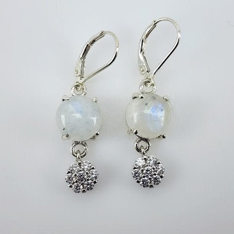 Aros de Piedra Luna y cubic zirconia - Aros