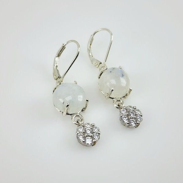 Aros de Piedra Luna y cubic zirconia - Aros