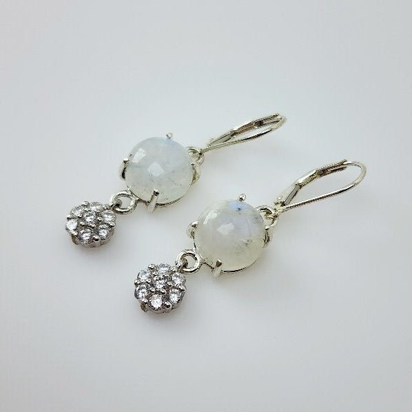 Aros de Piedra Luna y cubic zirconia - Aros
