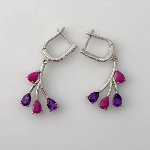 Aros de Rubí rosa y Amatista - Aros