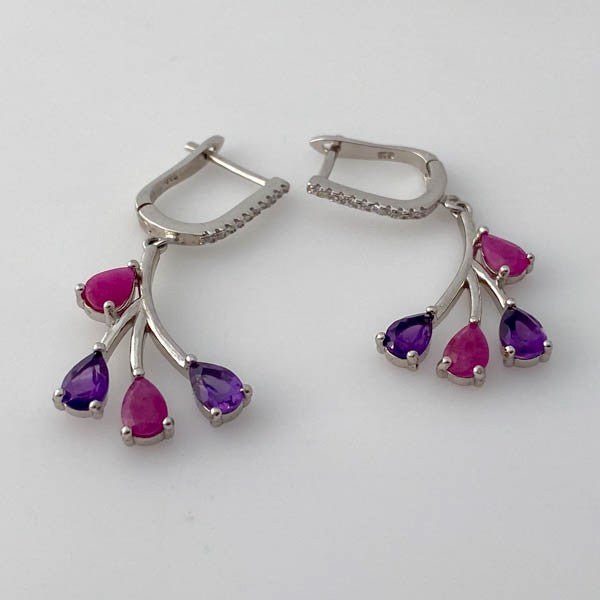 Aros de Rubí rosa y Amatista - Aros