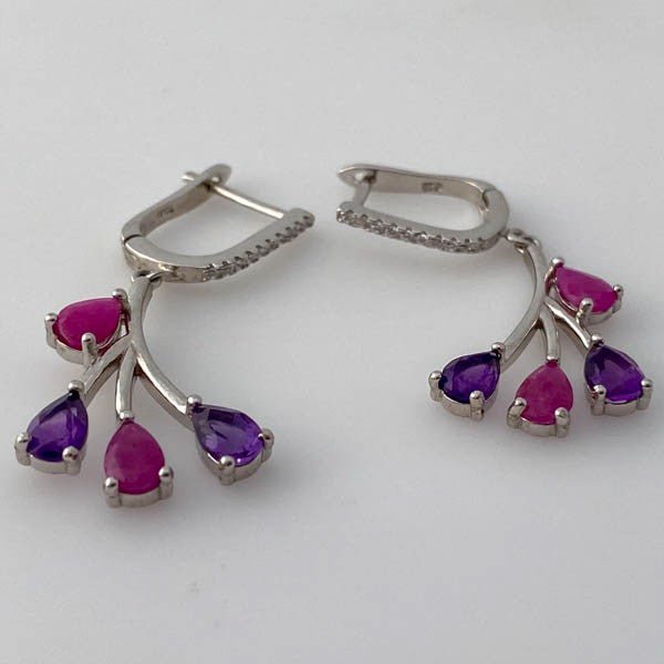 Aros de Rubí rosa y Amatista - Aros