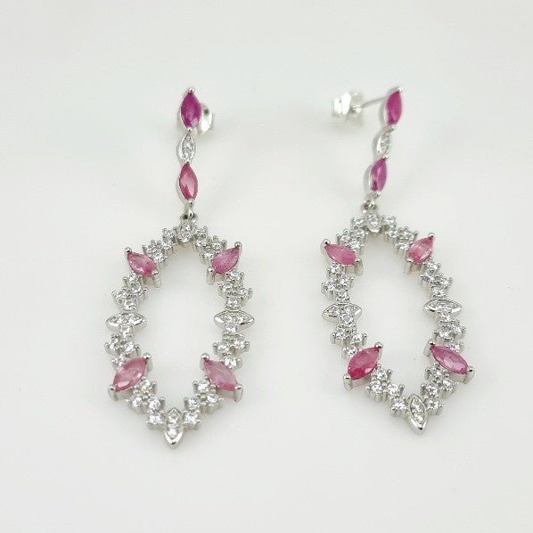 Aros de Rubí Rosa y Cubic Zirconia - Aros