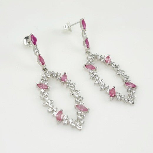 Aros de Rubí Rosa y Cubic Zirconia - Aros