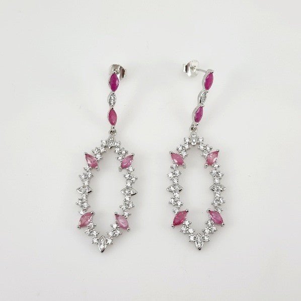 Aros de Rubí Rosa y Cubic Zirconia - Aros