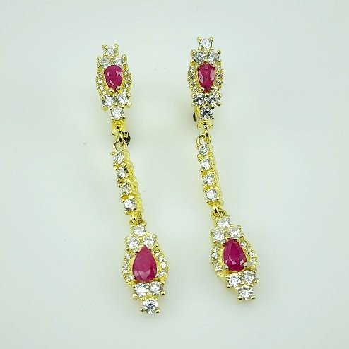 Aros de Rubí y Cúbic Zirconia con baño de oro - Aros