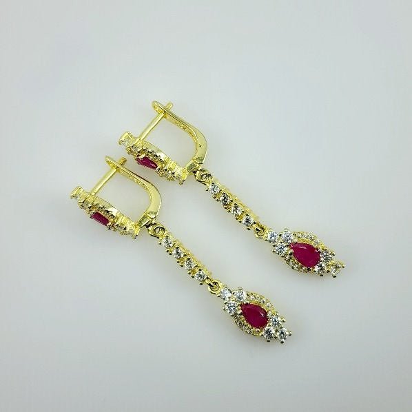 Aros de Rubí y Cúbic Zirconia con baño de oro - Aros
