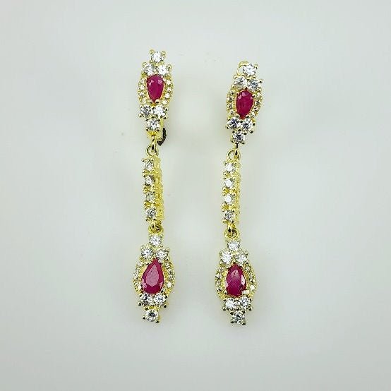 Aros de Rubí y Cúbic Zirconia con baño de oro - Aros