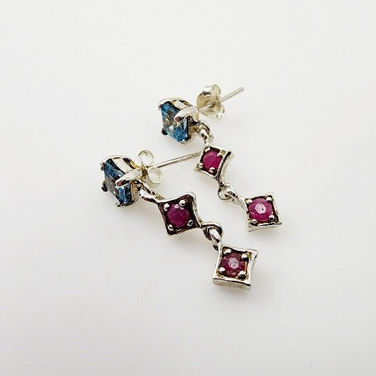 Aros de Rubí y Topacio Azul - Aros