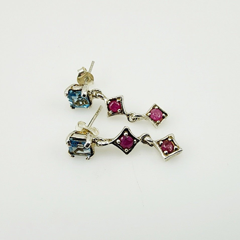 Aros de Rubí y Topacio Azul - Aros