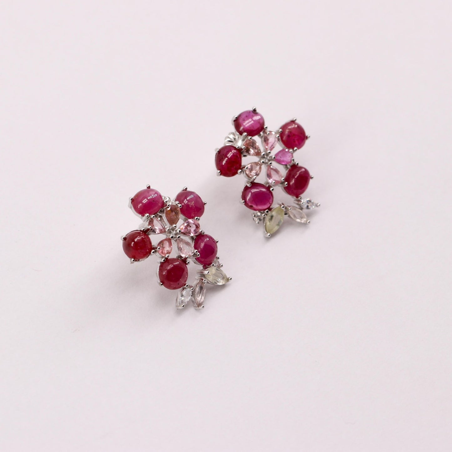 Aros de Rubí y Turmalinas en plata 925 - Aros