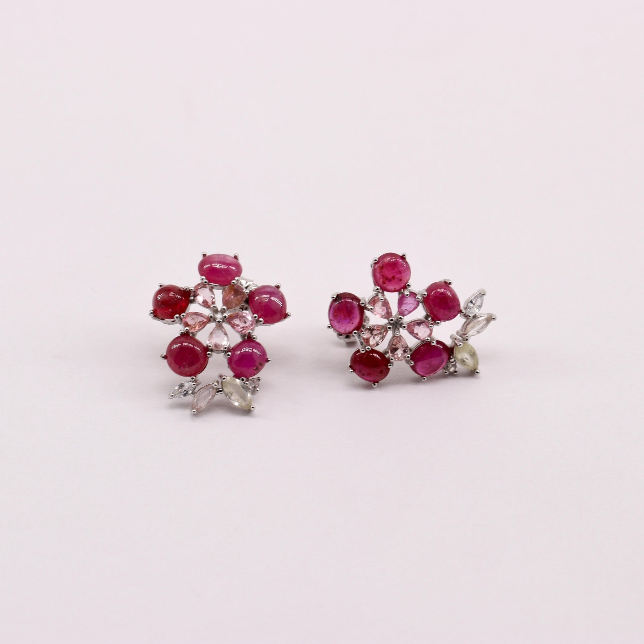 Aros de Rubí y Turmalinas en plata 925 - Aros