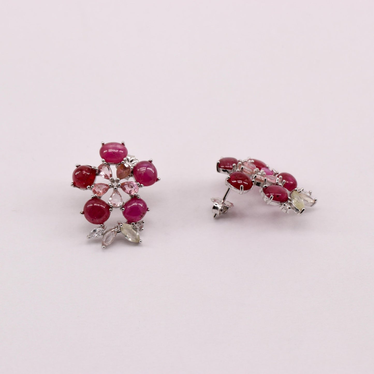 Aros de Rubí y Turmalinas en plata 925 - Aros