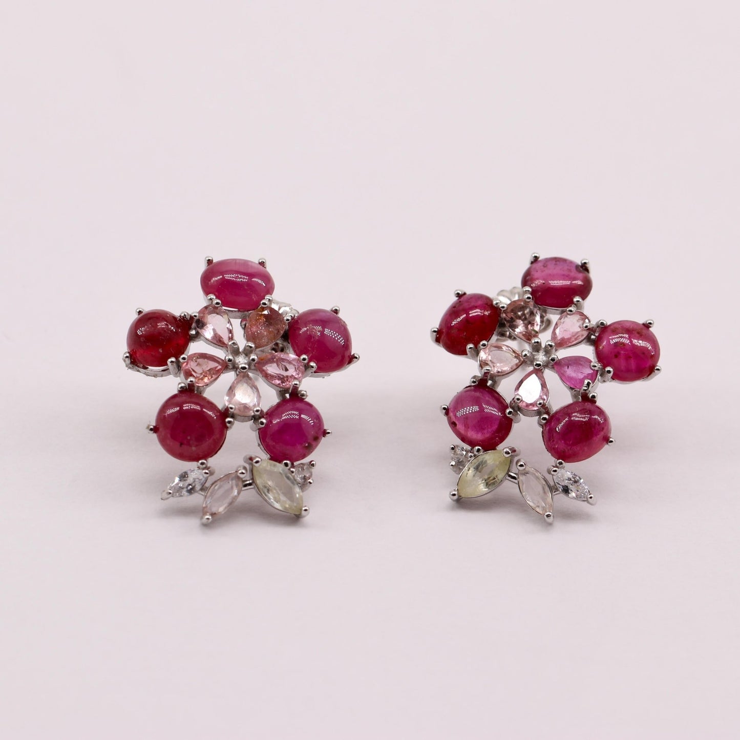 Aros de Rubí y Turmalinas en plata 925 - Aros