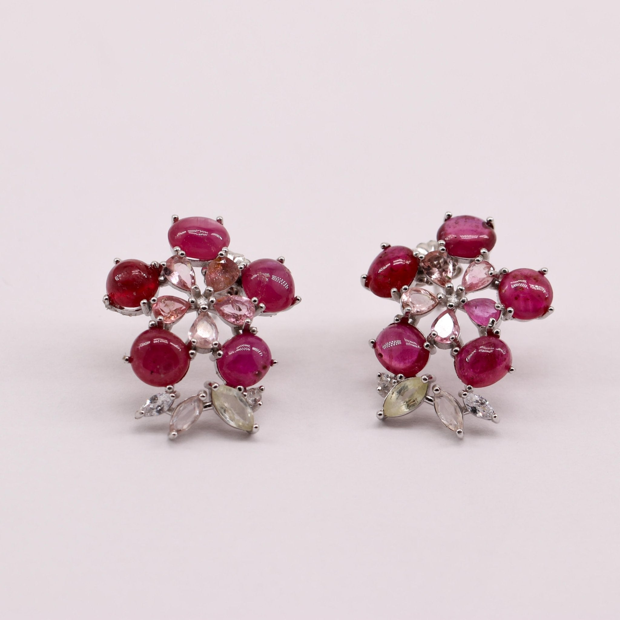 Aros de Rubí y Turmalinas en plata 925 - Aros