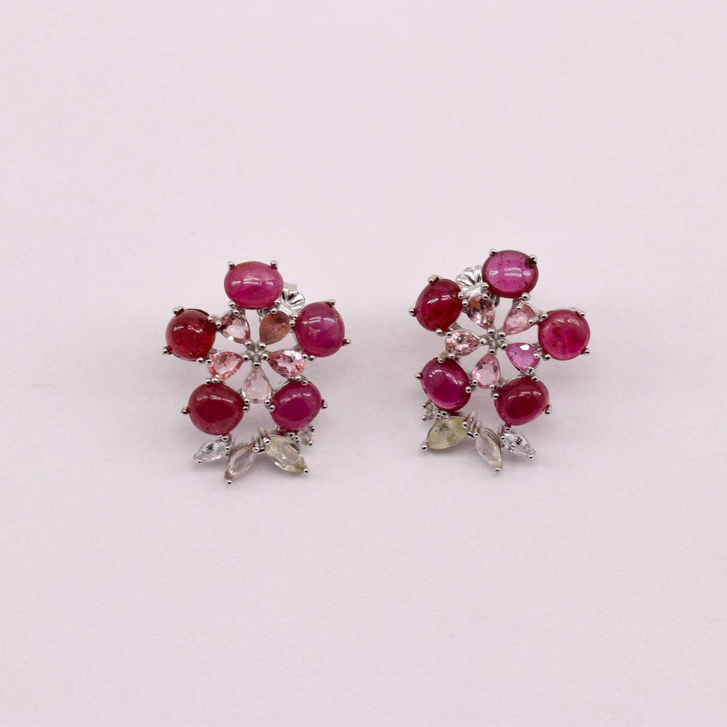 Aros de Rubí y Turmalinas en plata 925 - Aros