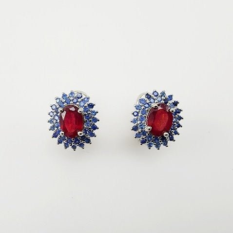 Aros de rubí y zafiro azul - Aros