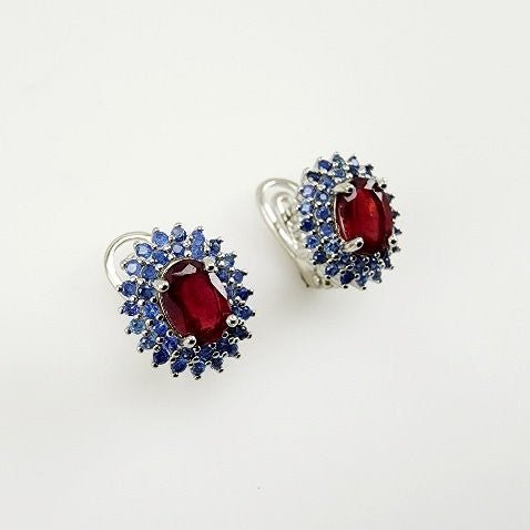 Aros de rubí y zafiro azul - Aros