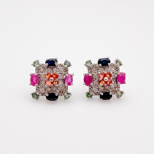 Aros de Rubí, Zafiros de colores y cubic zirconia - Aros