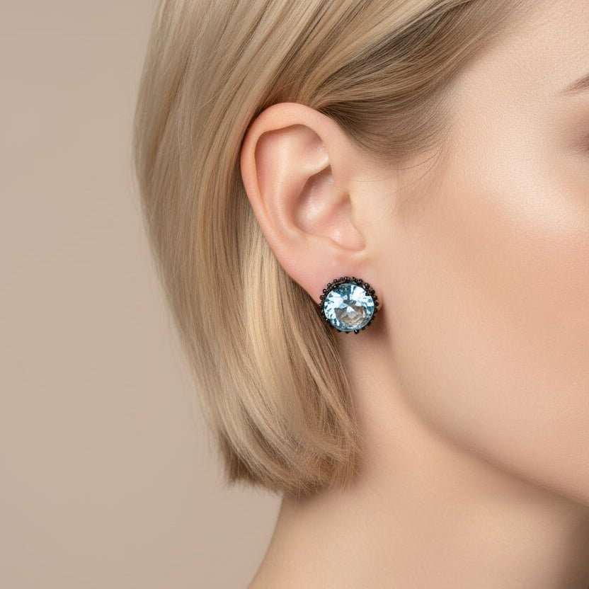 Aros de Topacio Azul en plata 925 ennegrecida - Aros