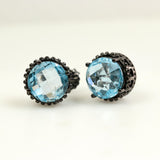Aros de Topacio Azul en plata 925 ennegrecida - Aros