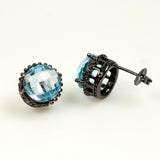 Aros de Topacio Azul en plata 925 ennegrecida - Aros