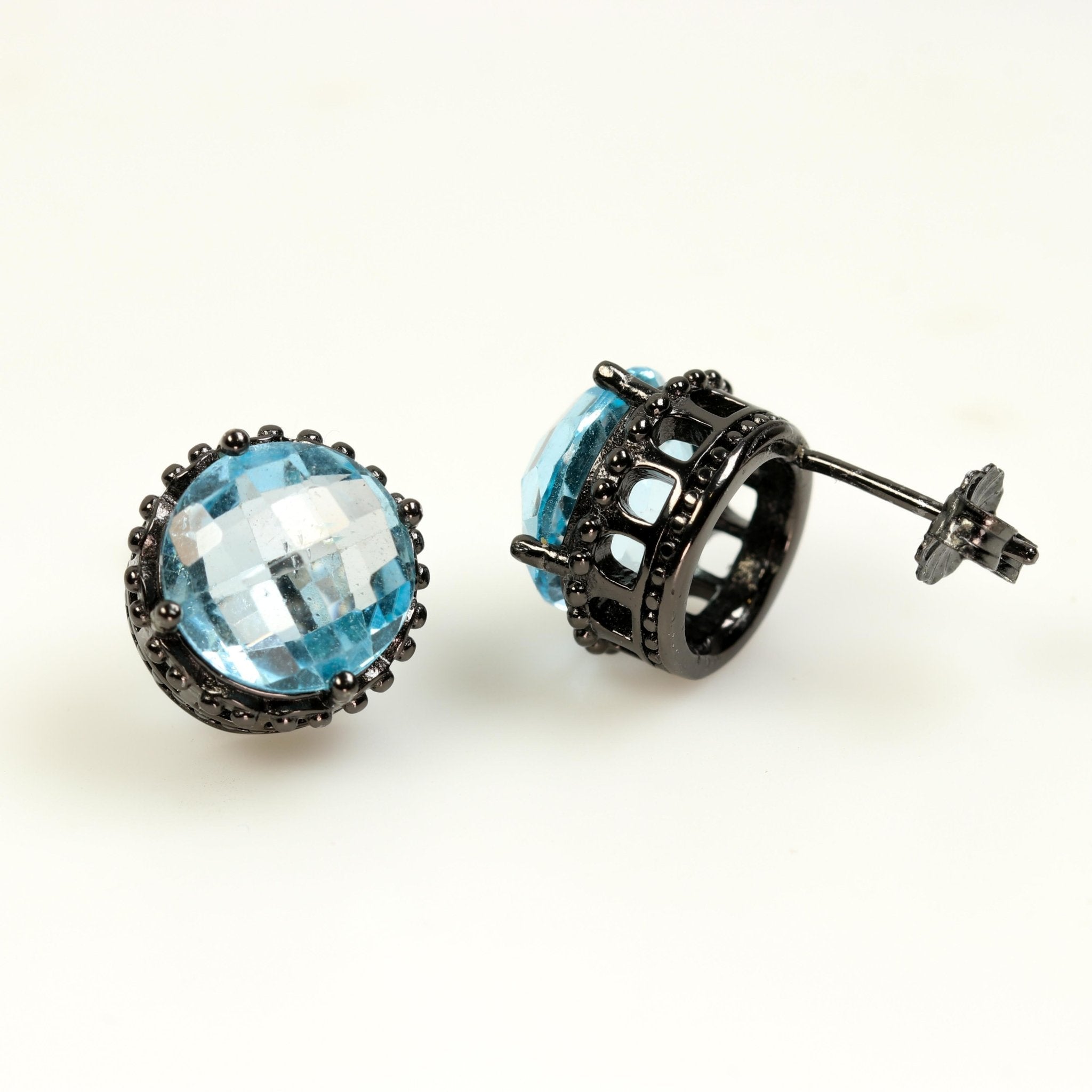 Aros de Topacio Azul en plata 925 ennegrecida - Aros