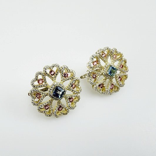 Aros de Topacio Azul, Turmalina rosa y Zirconia Cúbica - Aros