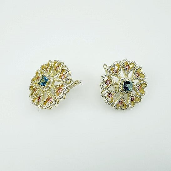Aros de Topacio Azul, Turmalina rosa y Zirconia Cúbica - Aros