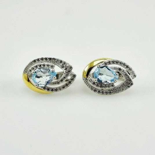 Aros de Topacio Azul y cubic zirconia - Aros