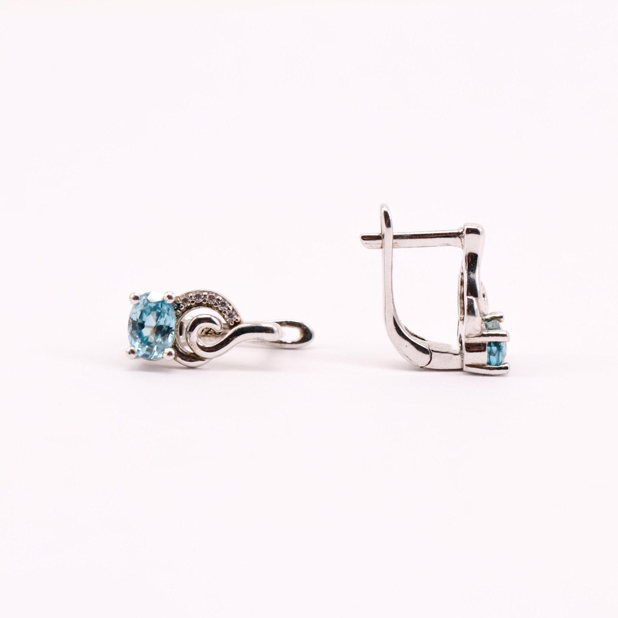 Aros de Topacio Azul y Zircon natural - Aros
