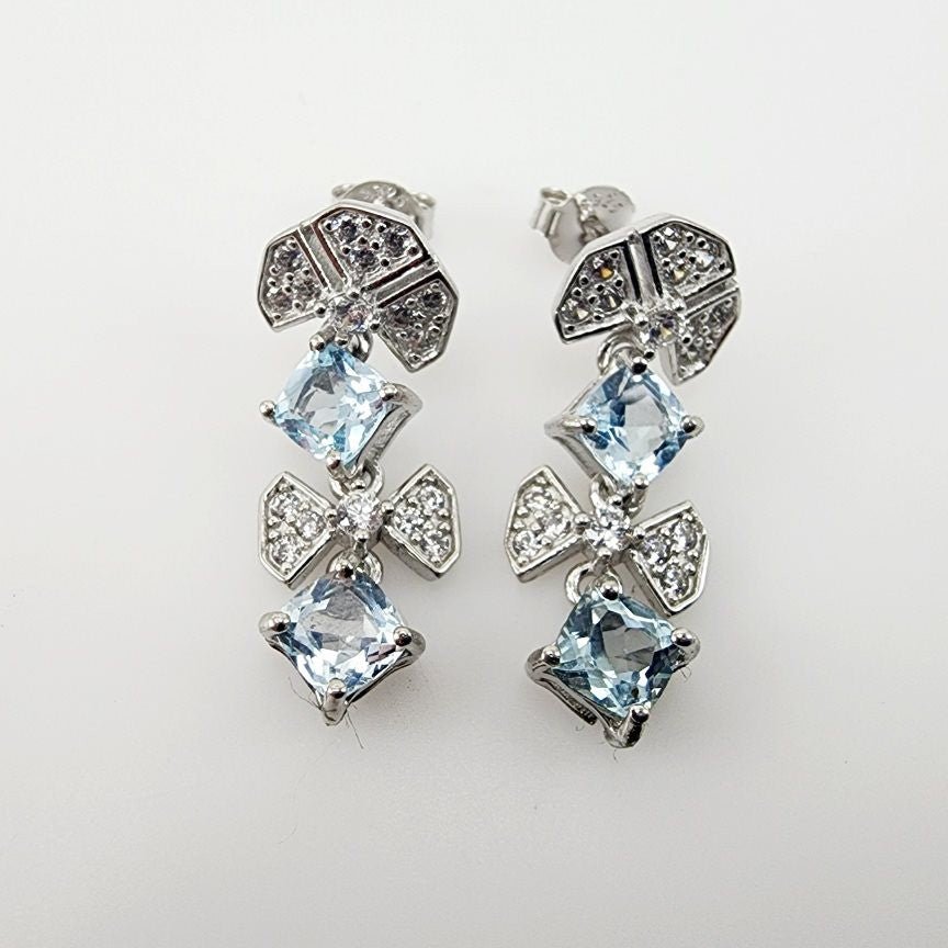 Aros de Topacio Azul y Zirconia Cúbica - Aros