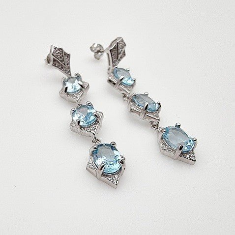 Aros de Topacio Azul y Zirconia Cúbica - Aros
