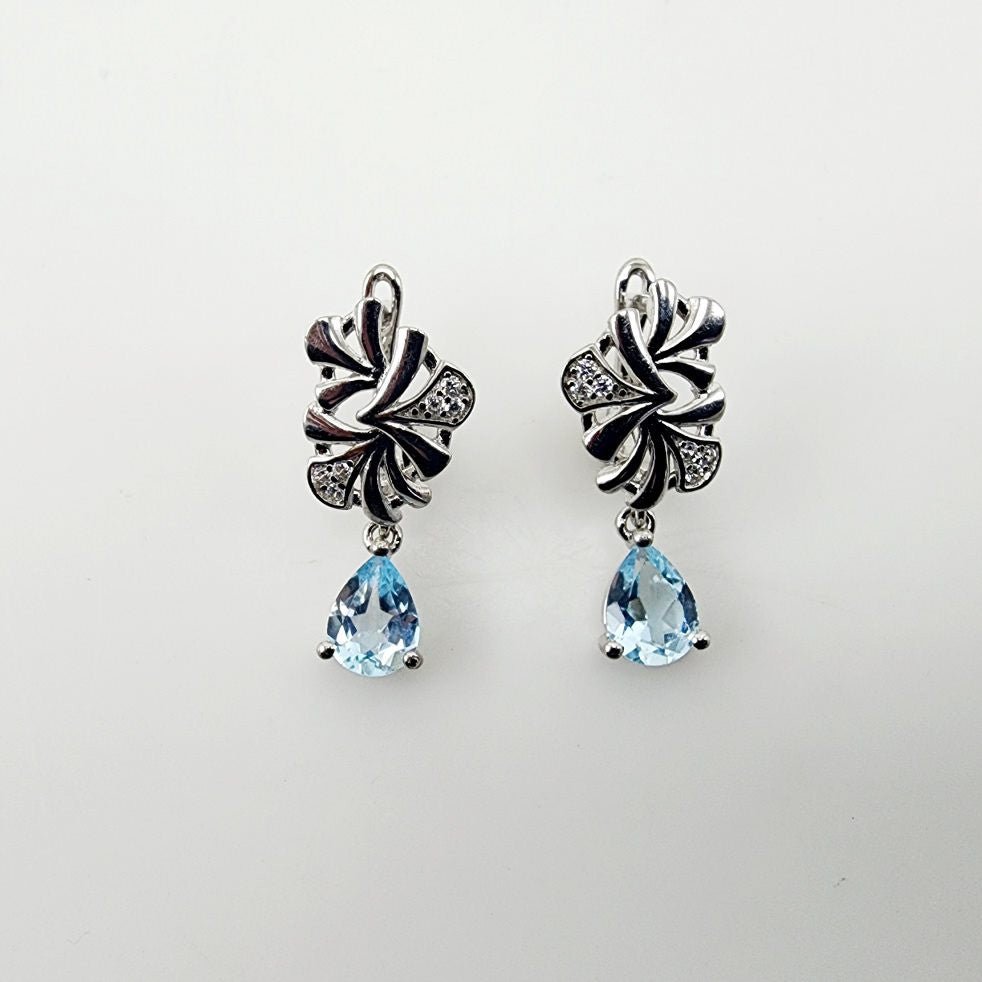 Aros de Topacio Azul y Zirconia Cúbica - Aros