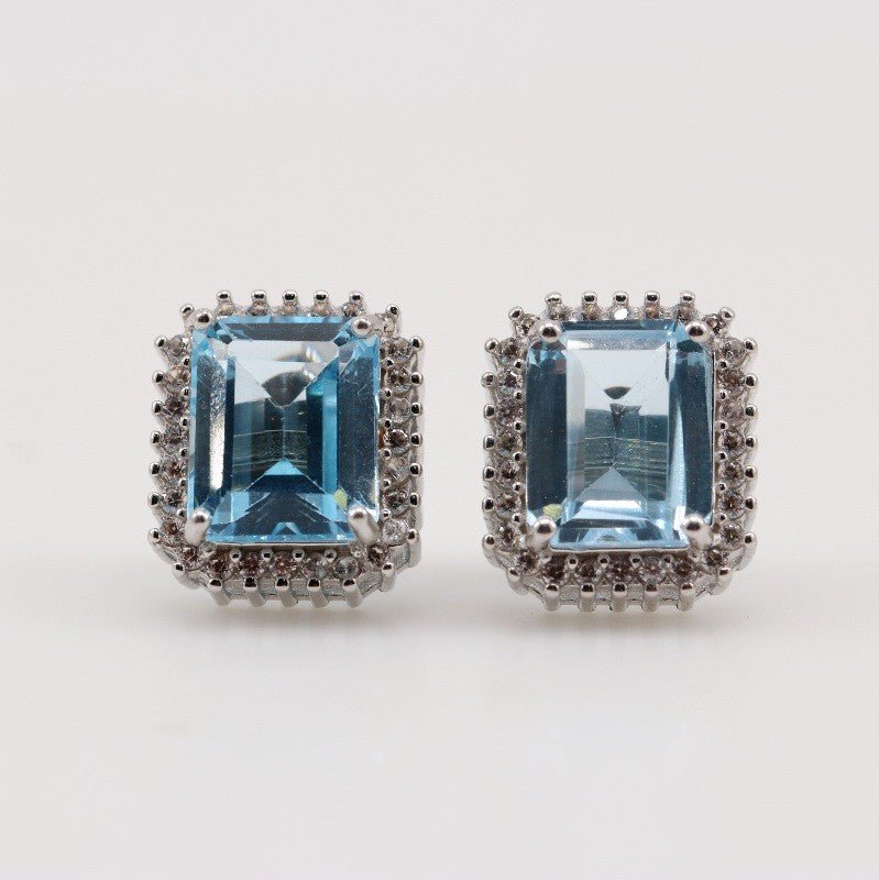 Aros de Topacio Azul y Zirconia Cúbica - Aros