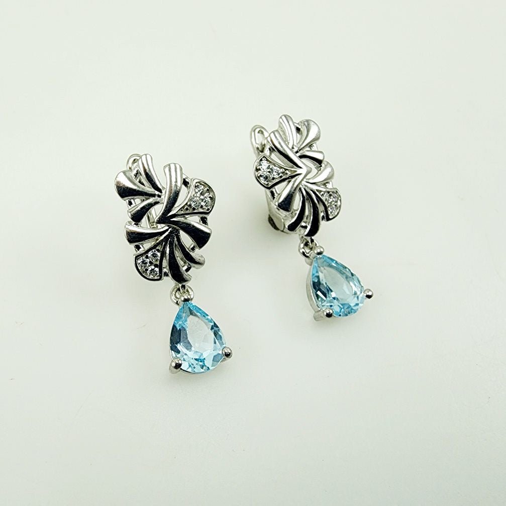 Aros de Topacio Azul y Zirconia Cúbica - Aros