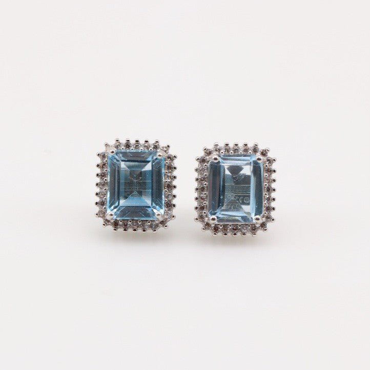 Aros de Topacio Azul y Zirconia Cúbica - Aros
