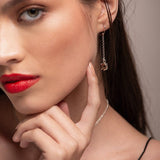 Aros de Topacio Imperial con cadena rolo en Plata 950, diseño colgante con piedra oval. - Aros