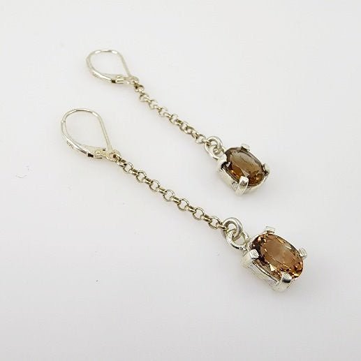 Aros de Topacio Imperial con cadena rolo en Plata 950 - Aros