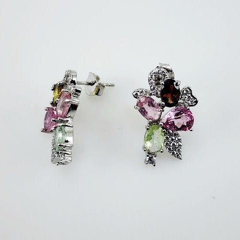 Aros de turmalinas multicolores y cubic zirconia - Aros